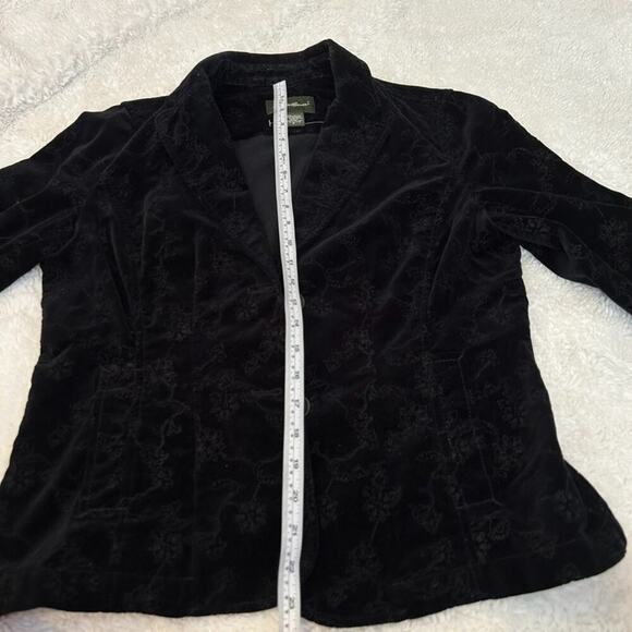 Vtg Eddie Bauer Velvet Blazer Jacket Womens Black 8p Button Pockets Stretch - Picture 6 of 7